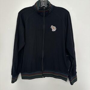Paul Smith Track Jacket Mens Medium Black Zebra Stripe Full Zip Knit Rainbow